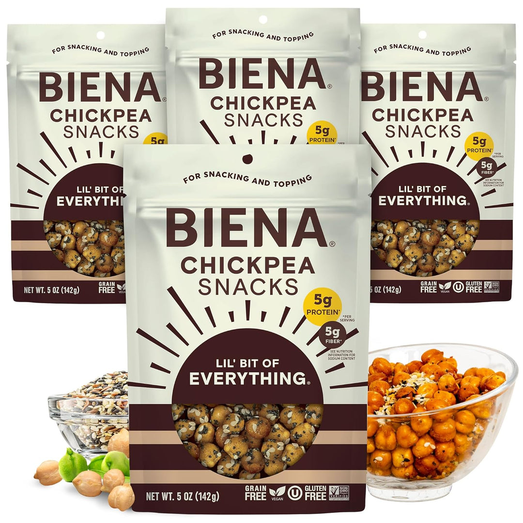 BIENA Chickpea Snacks – Crunchy Roasted Chickpeas, 4-Pack (5oz Bags)