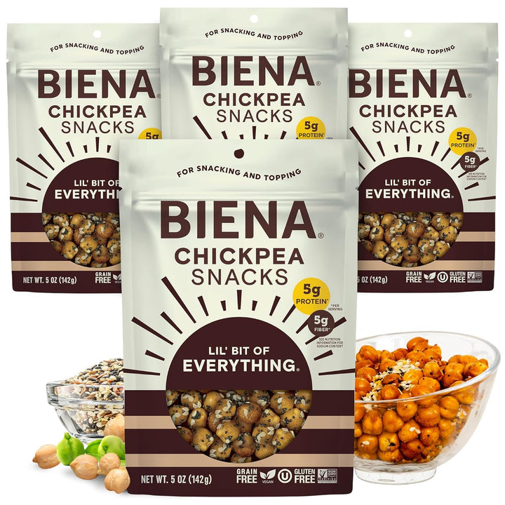 BIENA Chickpea Snacks – Crunchy Roasted Chickpeas, 4-Pack (5oz Bags)