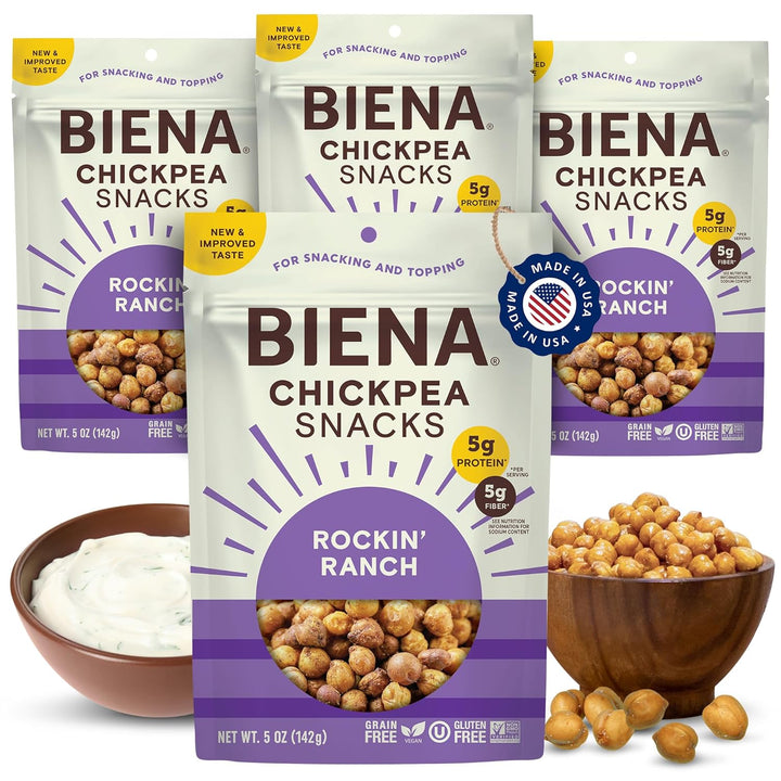 BIENA Chickpea Snacks – Crunchy Roasted Chickpeas, 4-Pack (5oz Bags)