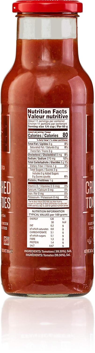 Tuscanini Crushed Tomatoes Passata Rustica, 24.7 oz (2 Pack) – Premium Italian, Vegan, No Artificial Ingredients, Glass Bottle