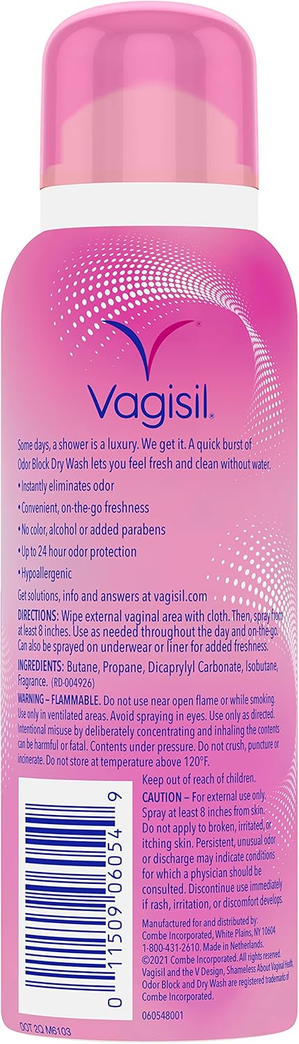 Vagisil Odor Block Dry Wash Spray - No-Water Feminine Cleansing (2.6 oz)