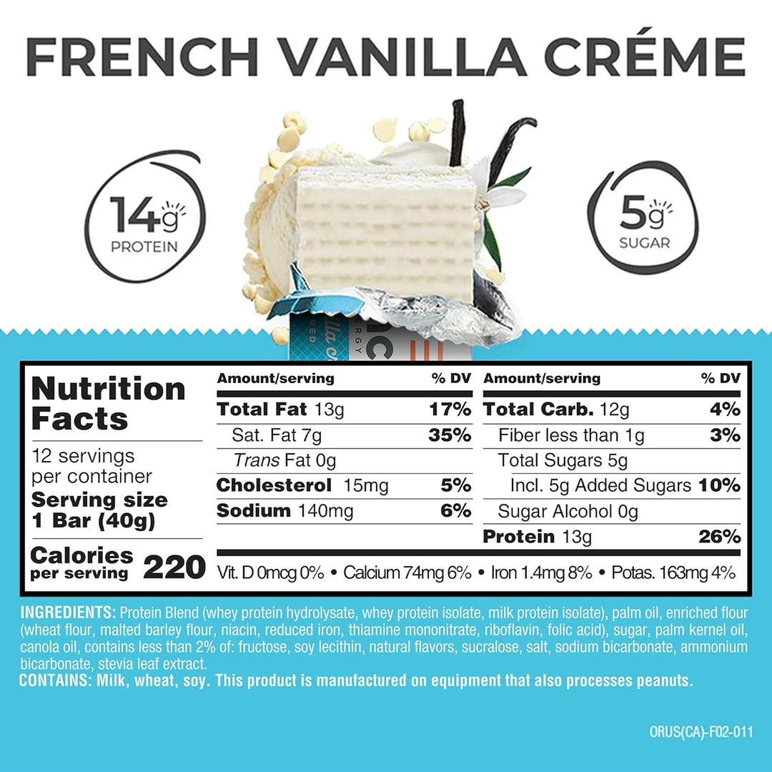 Nutrition label for French Vanilla Cème with product image and key nutritional information.