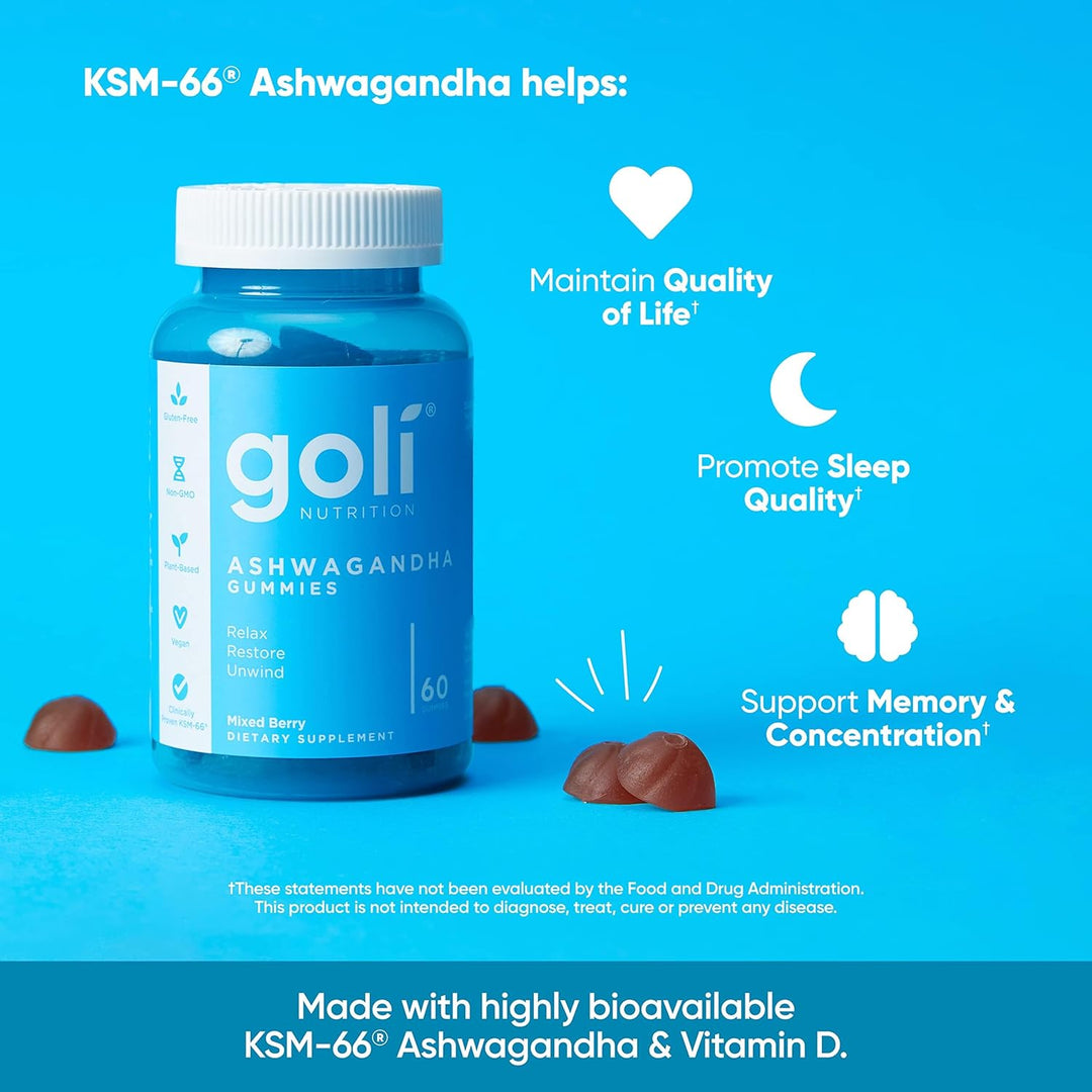 Goli Ashwa Gummies – 60 Count Mixed Berry Vegan Ashwagandha Supplement