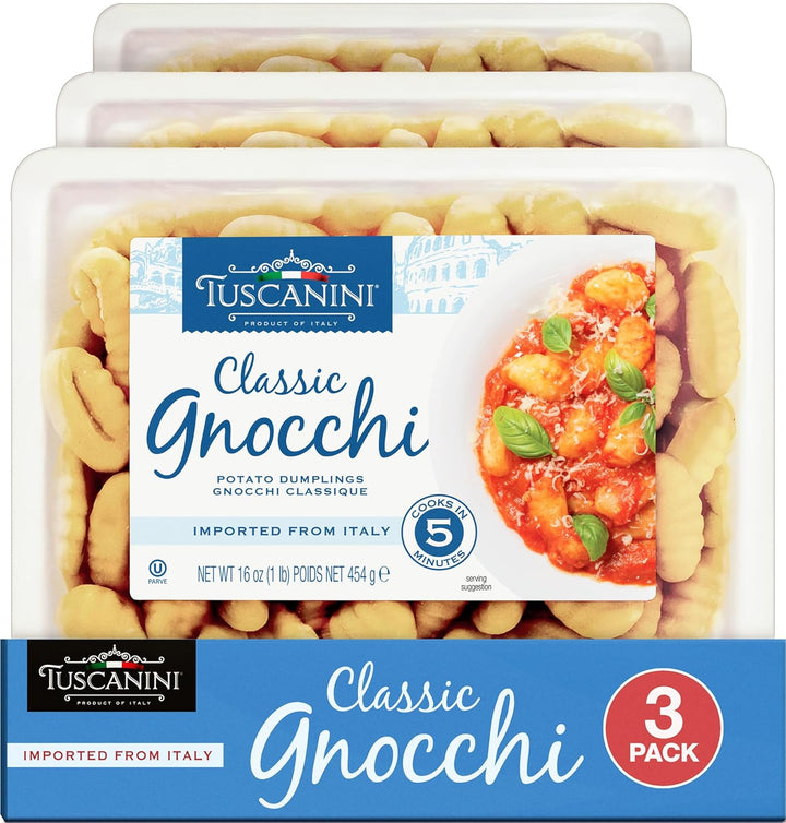 Tuscanini Classic Italian Potato Gnocchi, 16 oz (3 Pack) – Authentic Pasta Dumplings, Low Fat, Ready in Minutes