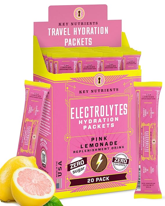 KEY NUTRIENTS Electrolyte Powder Packets –  Hydration Drink Mix, No Sugar, Zero Calories (20 Pack)