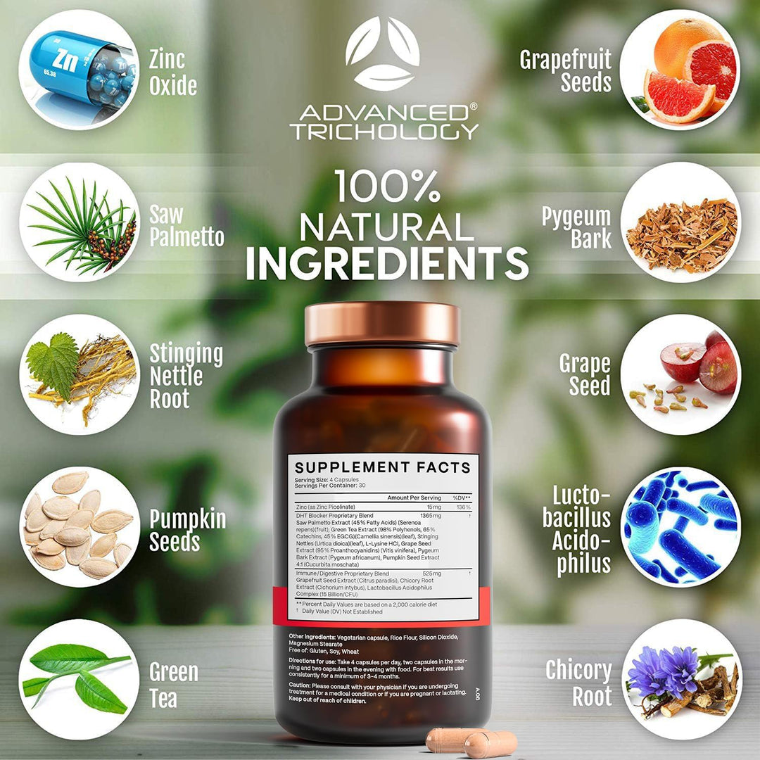 Advanced Trichology DHT Blocker Hair Growth Supplement – For Men & Women, Supports Thinning Hair & Scalp Health, Natural Formula, Vegetarian