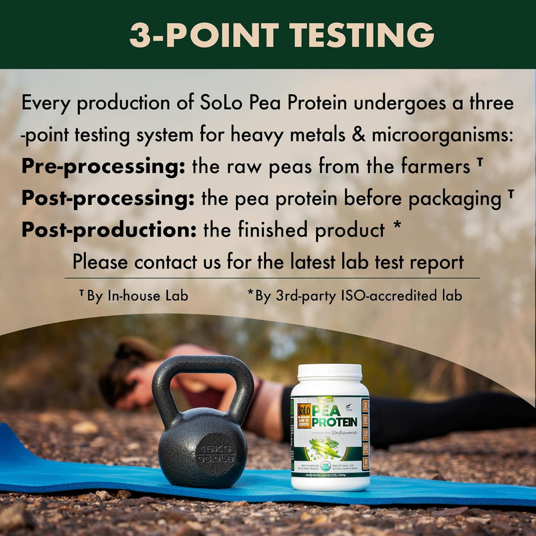 SOLO Organic Pea Protein Isolate – 100% Vegan, Non-GMO, Low Sodium Plant-Based Protein Powder, Unflavored, Keto & Paleo Friendly, 2.7 lbs