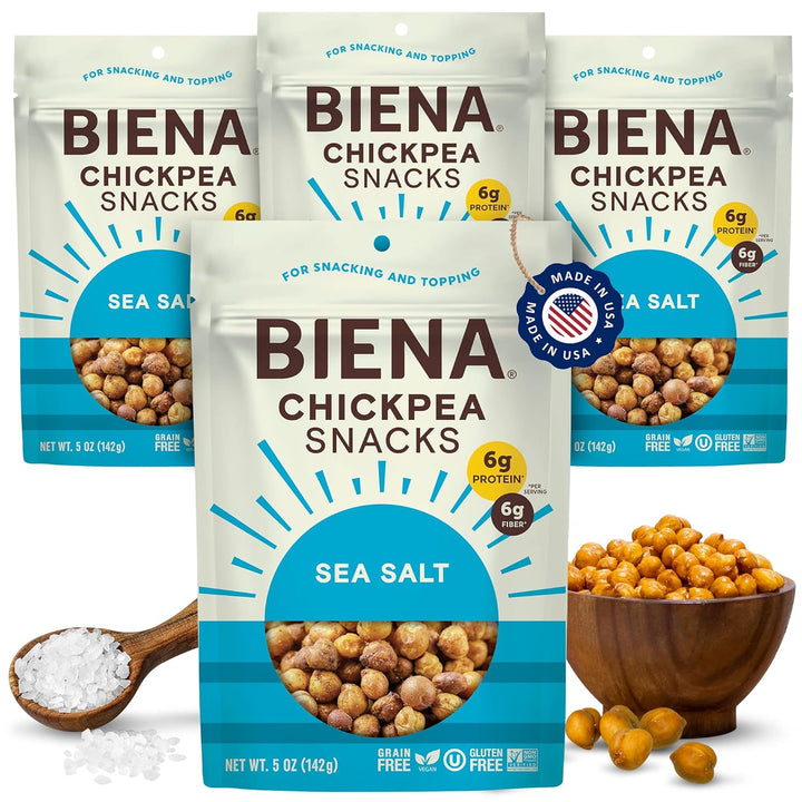 BIENA Chickpea Snacks – Crunchy Roasted Chickpeas, 4-Pack (5oz Bags)