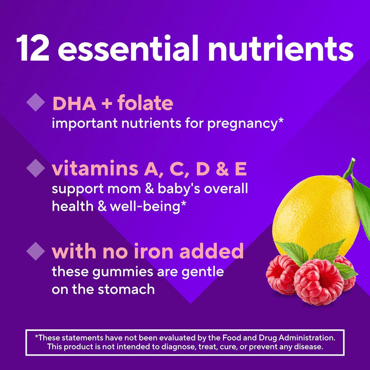 vitafusion Prenatal Gummy Vitamins – Raspberry Lemonade, 90 Count (45-Day Supply)