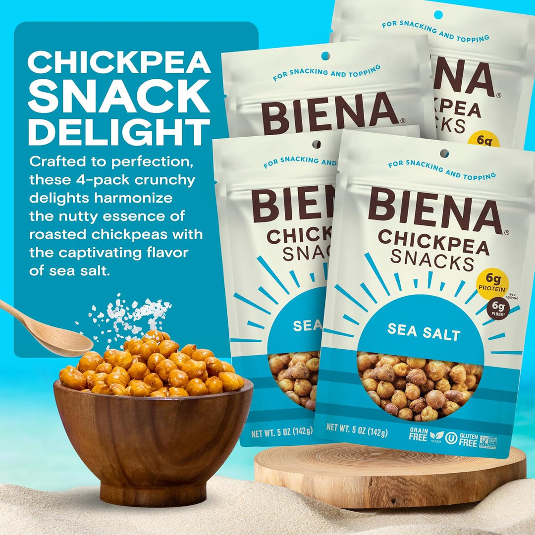BIENA Chickpea Snacks – Crunchy Roasted Chickpeas, 4-Pack (5oz Bags)