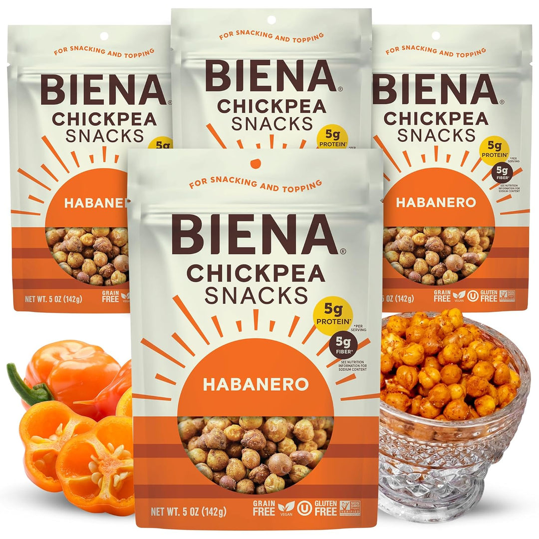 BIENA Chickpea Snacks – Crunchy Roasted Chickpeas, 4-Pack (5oz Bags)