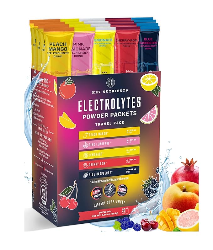 KEY NUTRIENTS Electrolyte Powder Packets –  Hydration Drink Mix, No Sugar, Zero Calories (20 Pack)