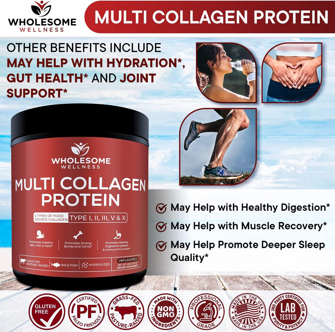 Wholesome Wellness Multi Collagen Protein Powder (Types I, II, III, V & X), 58 Servings