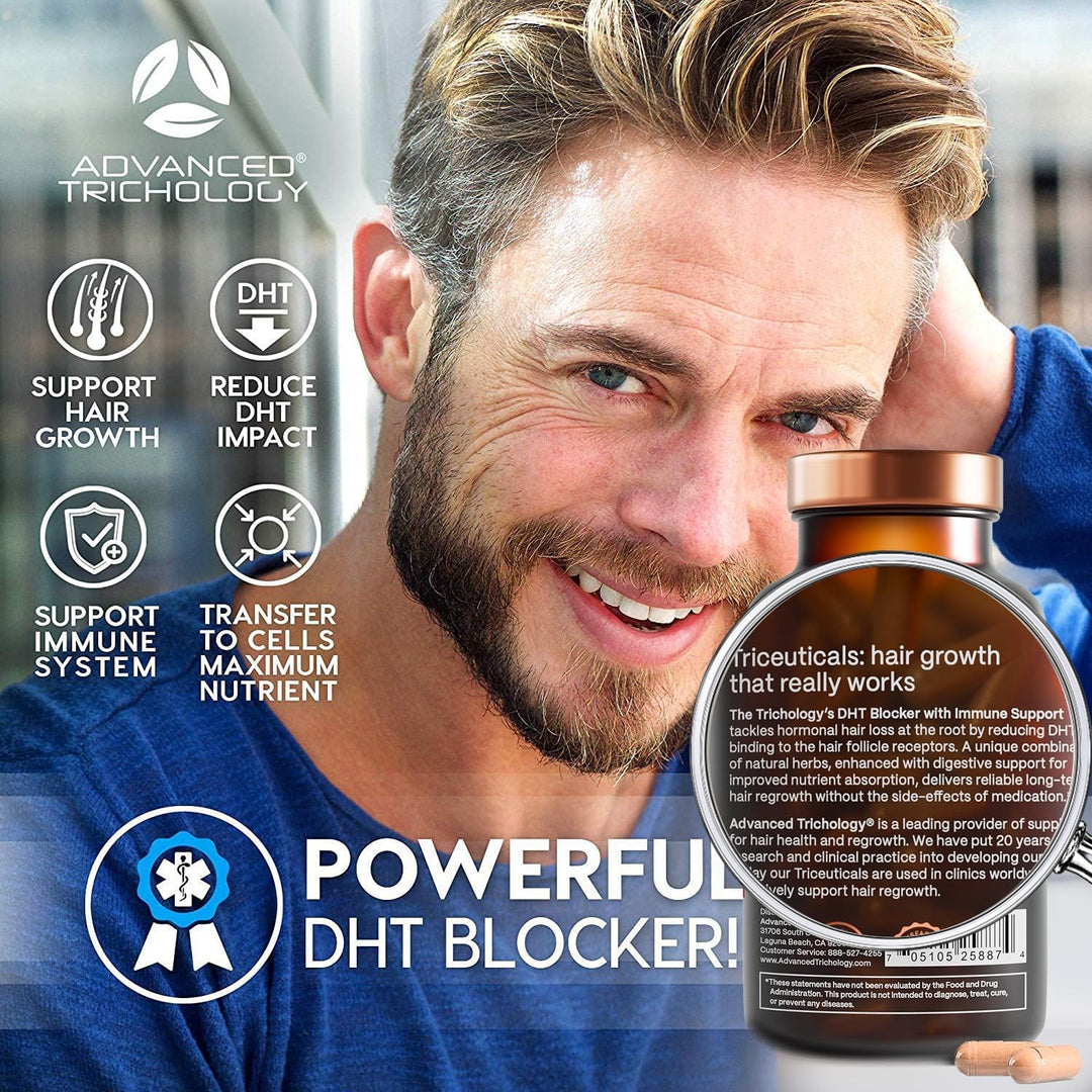 Advanced Trichology DHT Blocker Hair Growth Supplement – For Men & Women, Supports Thinning Hair & Scalp Health, Natural Formula, Vegetarian