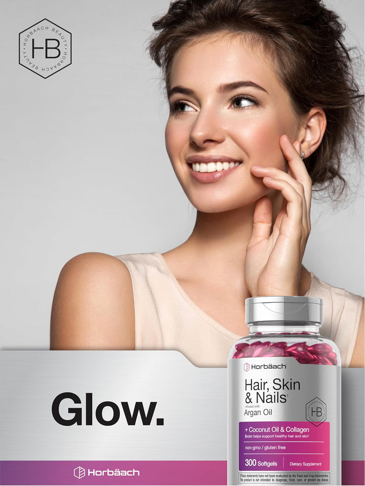 Horbaach Hair Skin and Nails Vitamins with Collagen (300 Softgels)