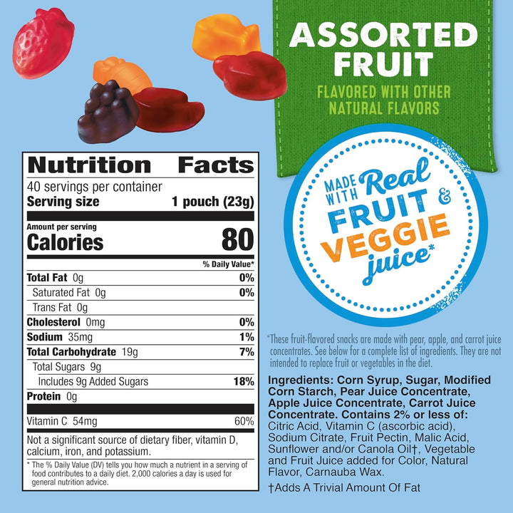 Mott's Assorted Fruit Flavored Snacks, Gluten-Free Chewy Gummy Pouch Made with Real Fruit Puree, 40 Count