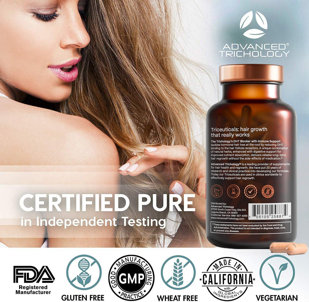 Advanced Trichology DHT Blocker Hair Growth Supplement – For Men & Women, Supports Thinning Hair & Scalp Health, Natural Formula, Vegetarian