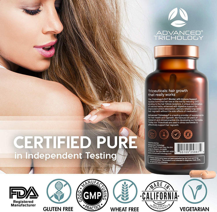 Advanced Trichology DHT Blocker Hair Growth Supplement – For Men & Women, Supports Thinning Hair & Scalp Health, Natural Formula, Vegetarian