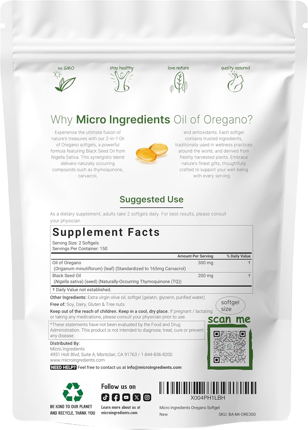 Micro Ingredients Oil of Oregano & Black Seed Oil Softgels | Plant-Based
