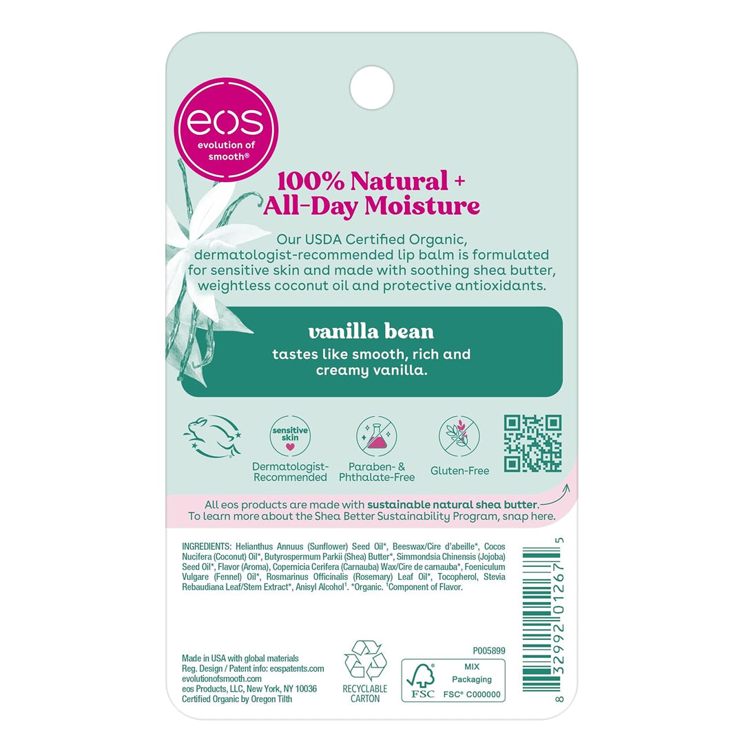 eos 100% Natural & Organic Lip Balm Sticks – 2 Pack | Dermatologist Recommended | Long-Lasting Moisture | 0.14 oz