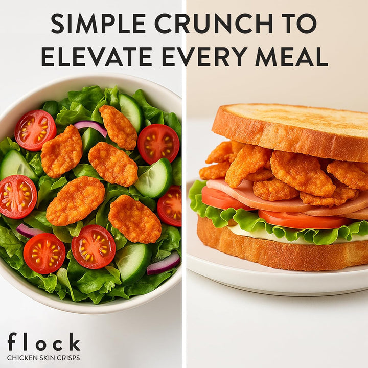 Flock Keto Chicken Skin Chips – Low Carb, High Protein, Gluten-Free, Sugar-Free Snack – 8 Pack (1oz Each)
