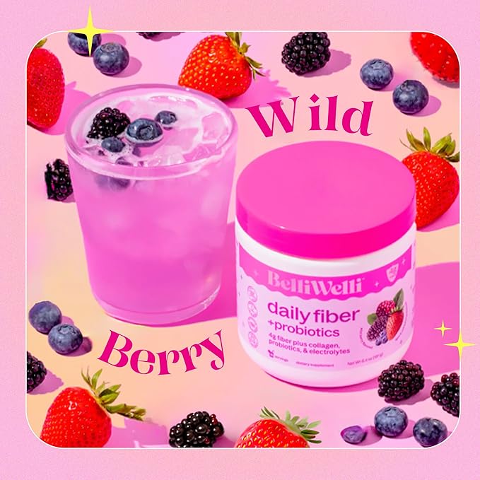 Belli Welli Daily Fiber Supplement – Organic Acacia Fiber with Collagen, Electrolytes & Probiotics – 30 Servings