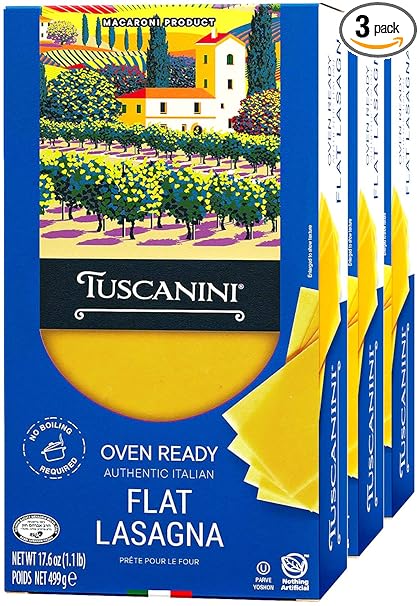 Tuscanini Oven-Ready Flat Lasagna, 17.6 oz (3 Pack) – Authentic Italian Pasta, Premium Durum Wheat, No Artificial Ingredients