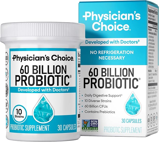 Physician's CHOICE Probiotic Supplement – 60 Billion CFU with 10 Strains & Organic Prebiotics