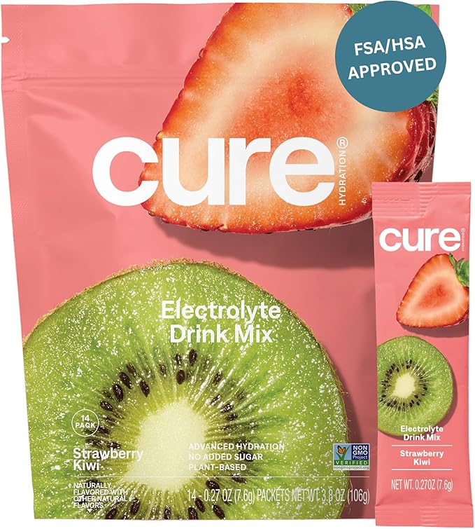 Cure Hydration Electrolyte Drink Mix – Plant-Based, No Added Sugar – Coconut Water Powder – 14 Packets