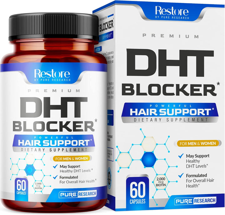 DHT Blocker Hair Growth Supplement 60 Capsules | Saw Palmetto Biotin Zinc | Hair Vitamins for Men & Women