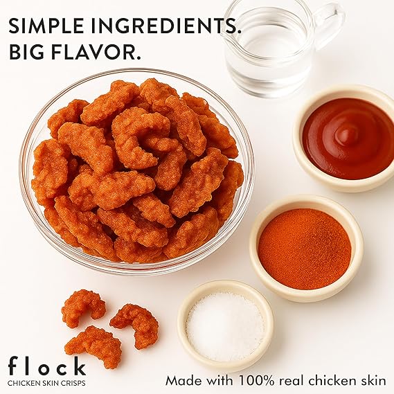 Flock Keto Chicken Skin Chips – Low Carb, High Protein, Gluten-Free, Sugar-Free Snack – 8 Pack (1oz Each)