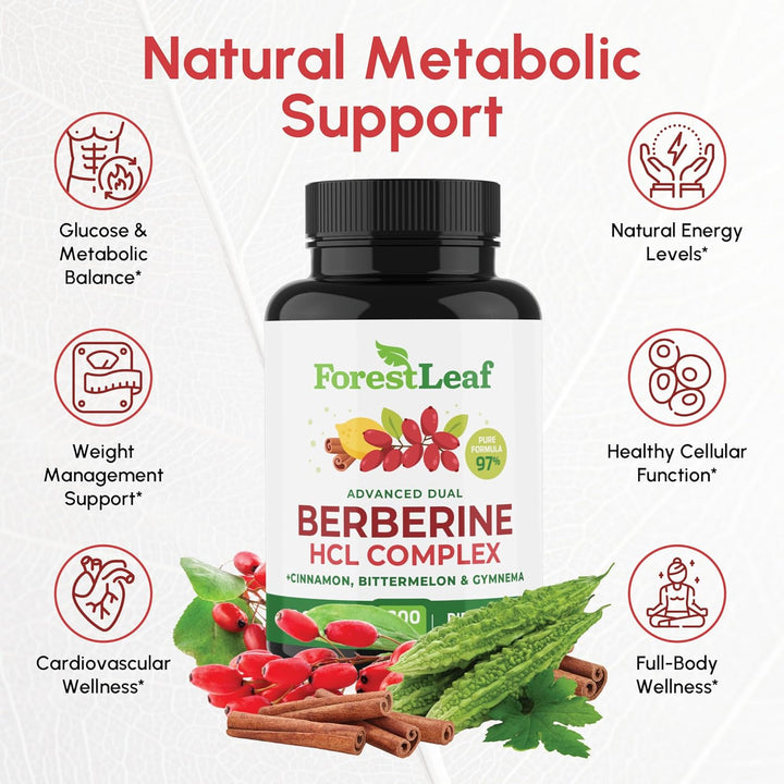 ForestLeaf Berberine Complex | Herbal Balance Formula with Ceylon Cinnamon, Bitter Melon & Gymnema | 90 Capsules