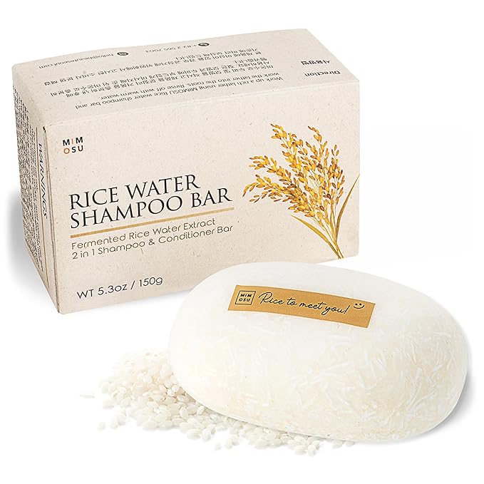 Mimosu Rice Water Shampoo Bar – 2-in-1 Shampoo & Conditioner, Solid Hair Care Bar 5oz, pH Balanced, Unscented, For Oily Hair