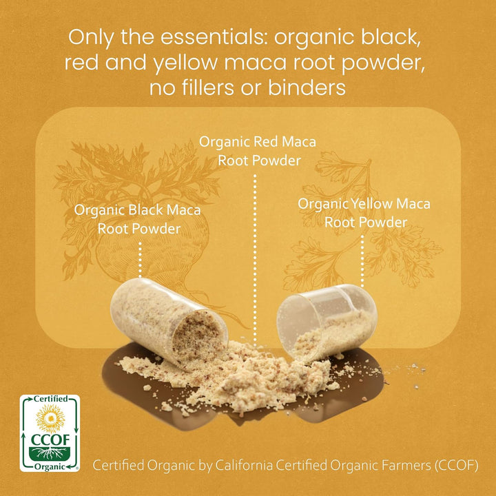 NaturaLife Labs Organic Maca Root 1900mg - Triple Blend Black, Red & Yellow (150 Capsules)