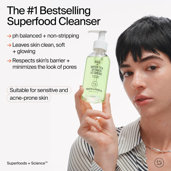 Superfood Facial Cleanser with Kale & Green Tea – Daily Face Wash for Clean & Fresh Skin