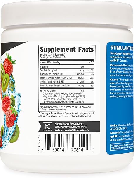 KetoLogic Keto BHB Powder – Exogenous Ketone Supplement with goBHB Salts – 30 Servings
