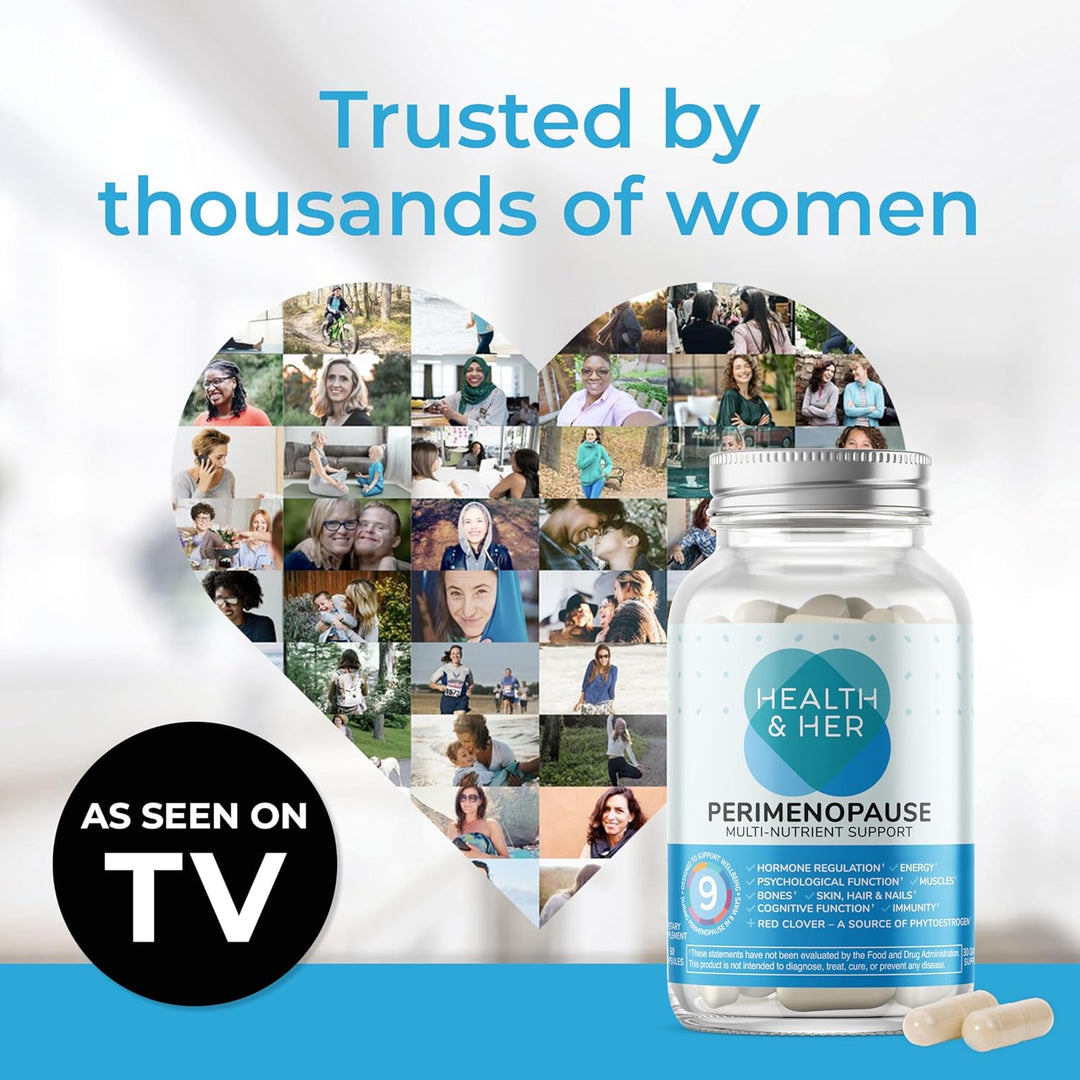 Health & Her Perimenopause Supplement – Multi-Nutrient Support, Hormone Balance, Energy & Mood – Vegan, 60 Capsules