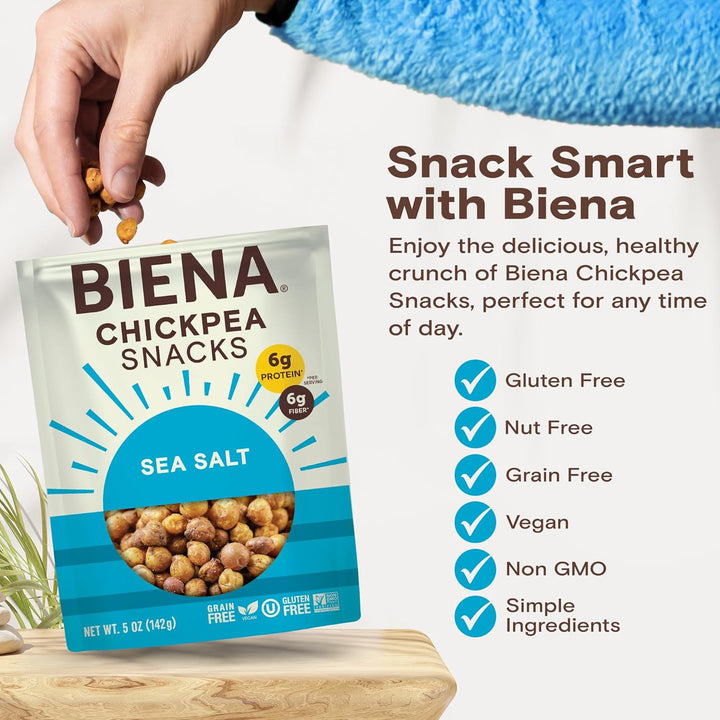 BIENA Chickpea Snacks – Crunchy Roasted Chickpeas, 4-Pack (5oz Bags)