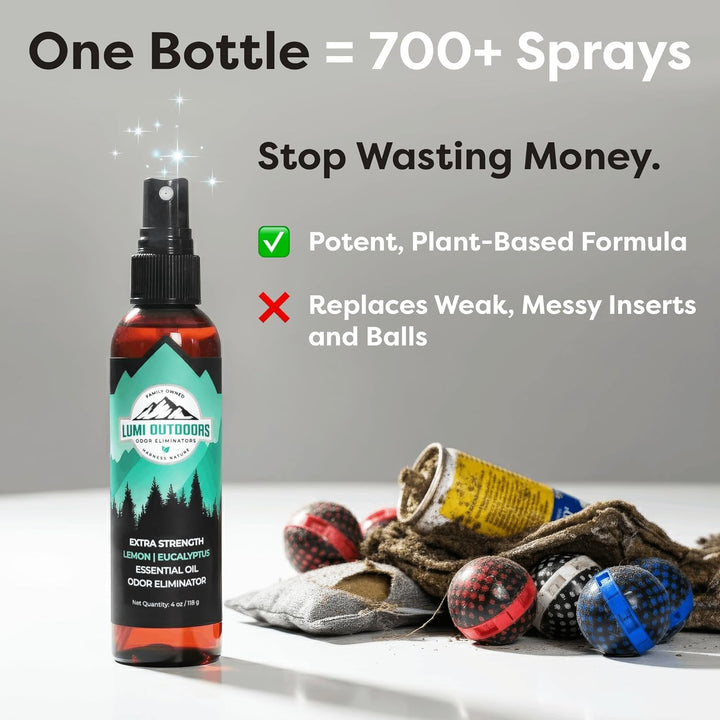 Bottle of Luma Outdoors product with text about its effectiveness and features.