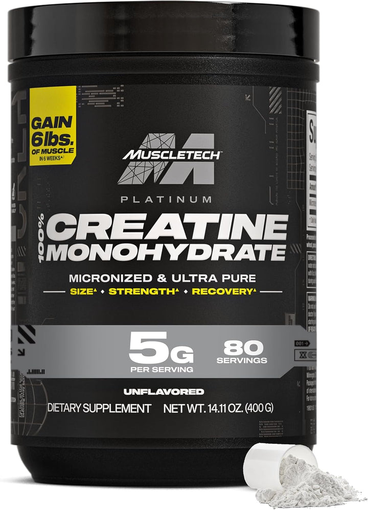 MuscleTech Platinum 100% Creatine Monohydrate – Unflavored, Micronized, 80 Servings