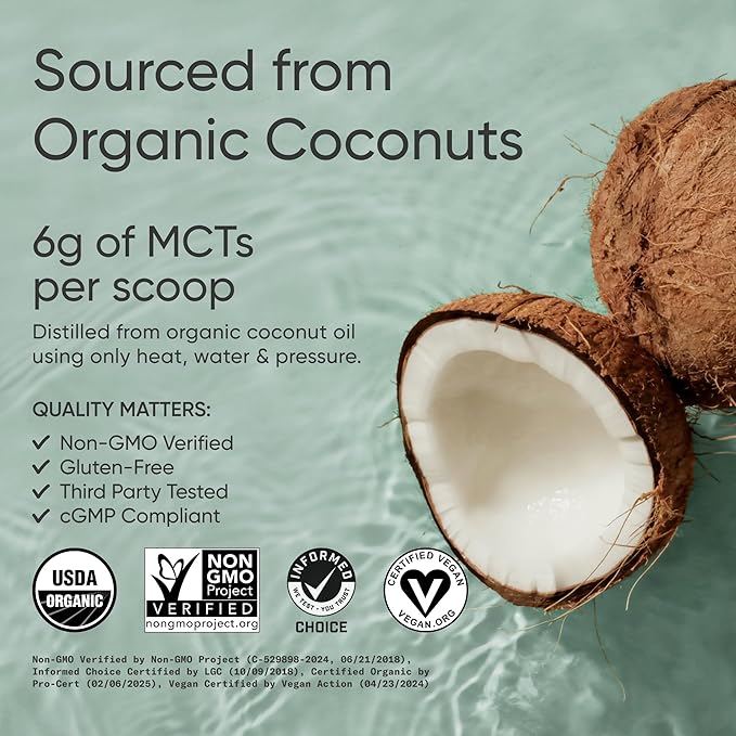 Sports Research Organic MCT Oil Powder, Coconut-Derived C8 & C10, Unflavored, 10.6 oz