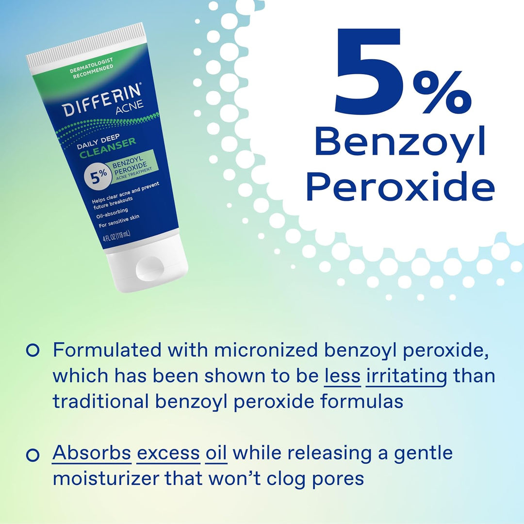 Acne Face Wash with 5% Benzoyl Peroxide – Deep Cleansing Daily Wash for Acne-Prone Skin