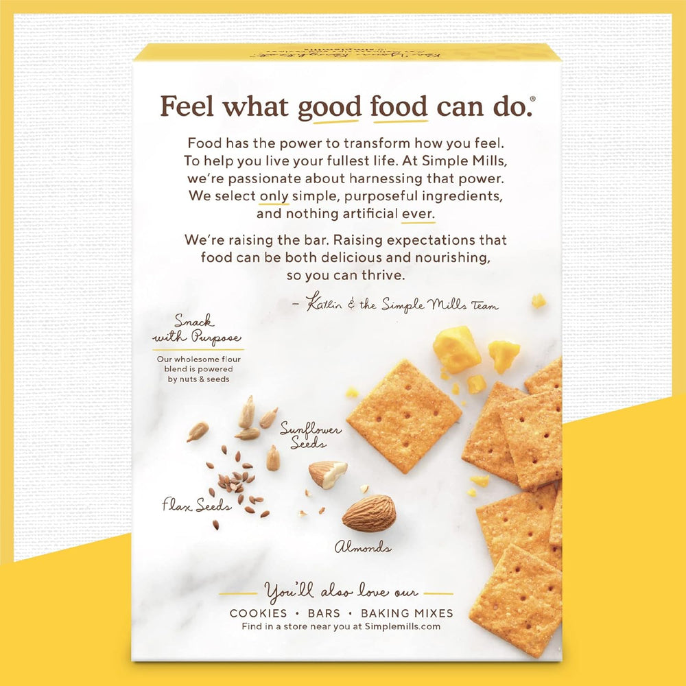 Simple Mills crackers with a promotional message on a white background