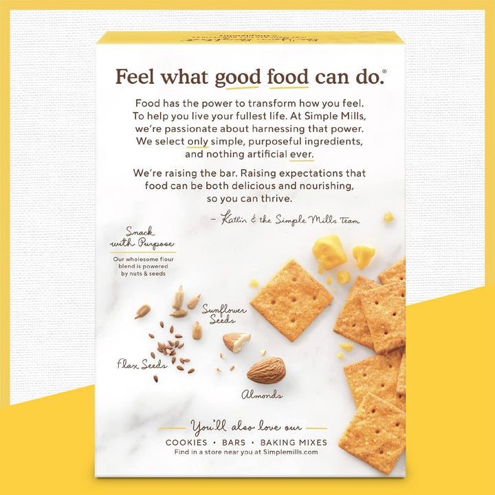 Simple Mills crackers with a promotional message on a white background