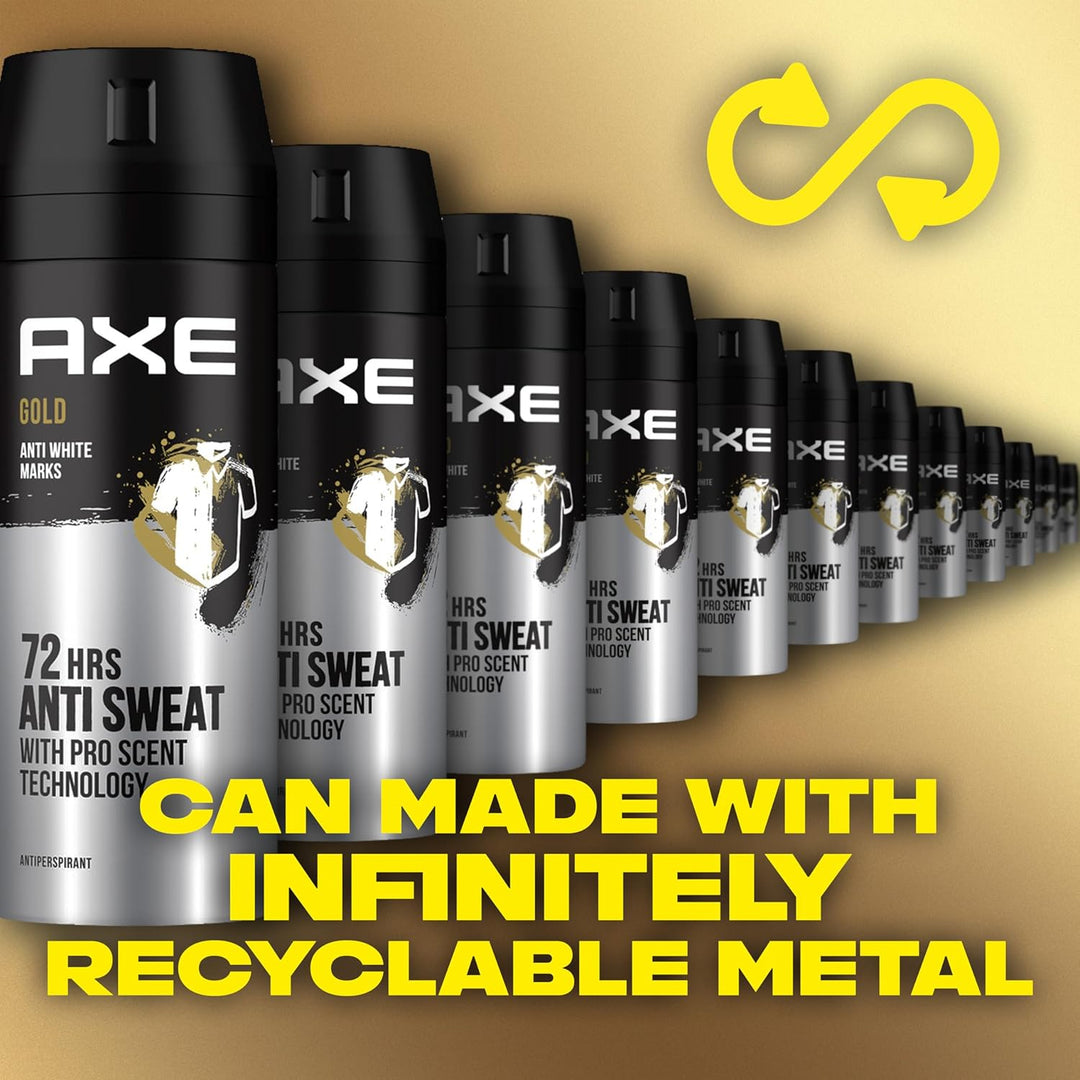 Axe Men Antiperspirant Deodorant Spray, Gold, 150 ml – 72H Odour & Sweat Protection, Anti-Marks