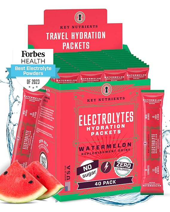 KEY NUTRIENTS Electrolyte Powder Packets –  Hydration Drink Mix, No Sugar, Zero Calories (20 Pack)
