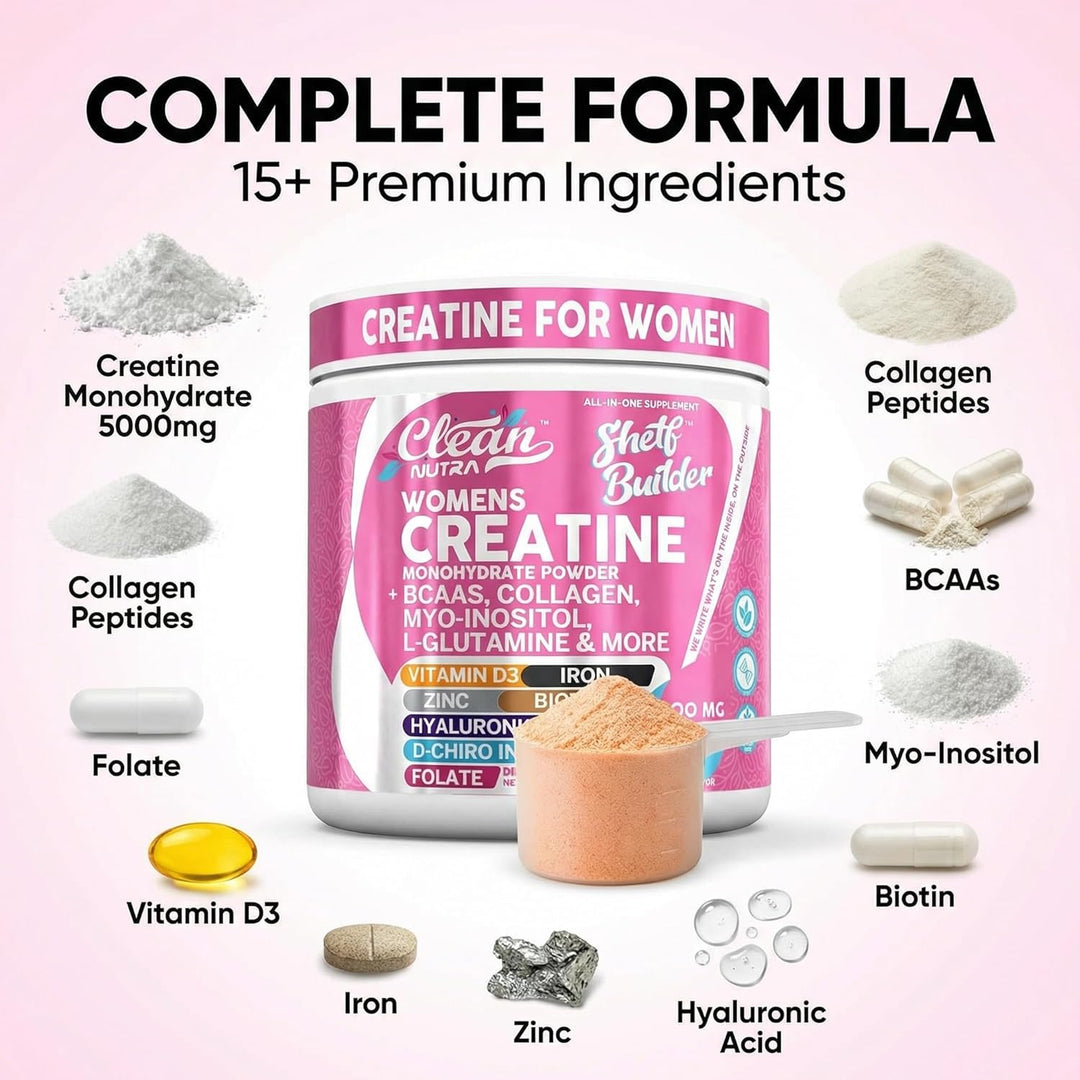 Clean Nutra Creatine for Women – Creatine Monohydrate + BCAA, Collagen, Biotin, Myo-Inositol Blend, Tropical Orange