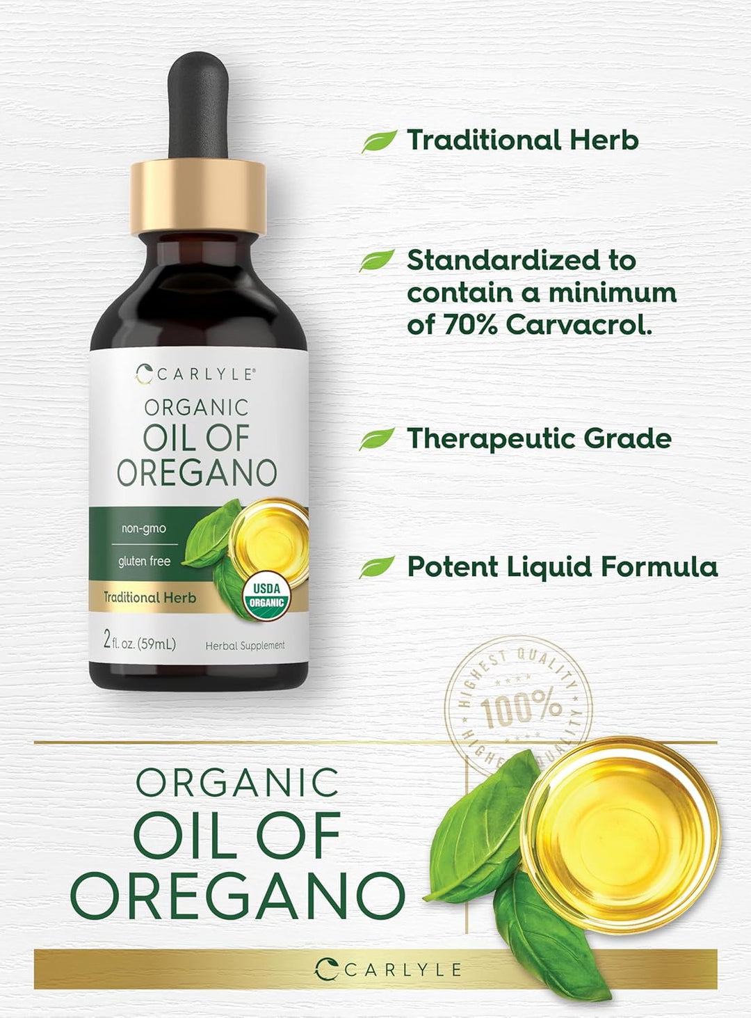 Carlyle Organic Oil of Oregano Liquid Drops - 34mg Wild Mediterranean Blend (2 fl oz)