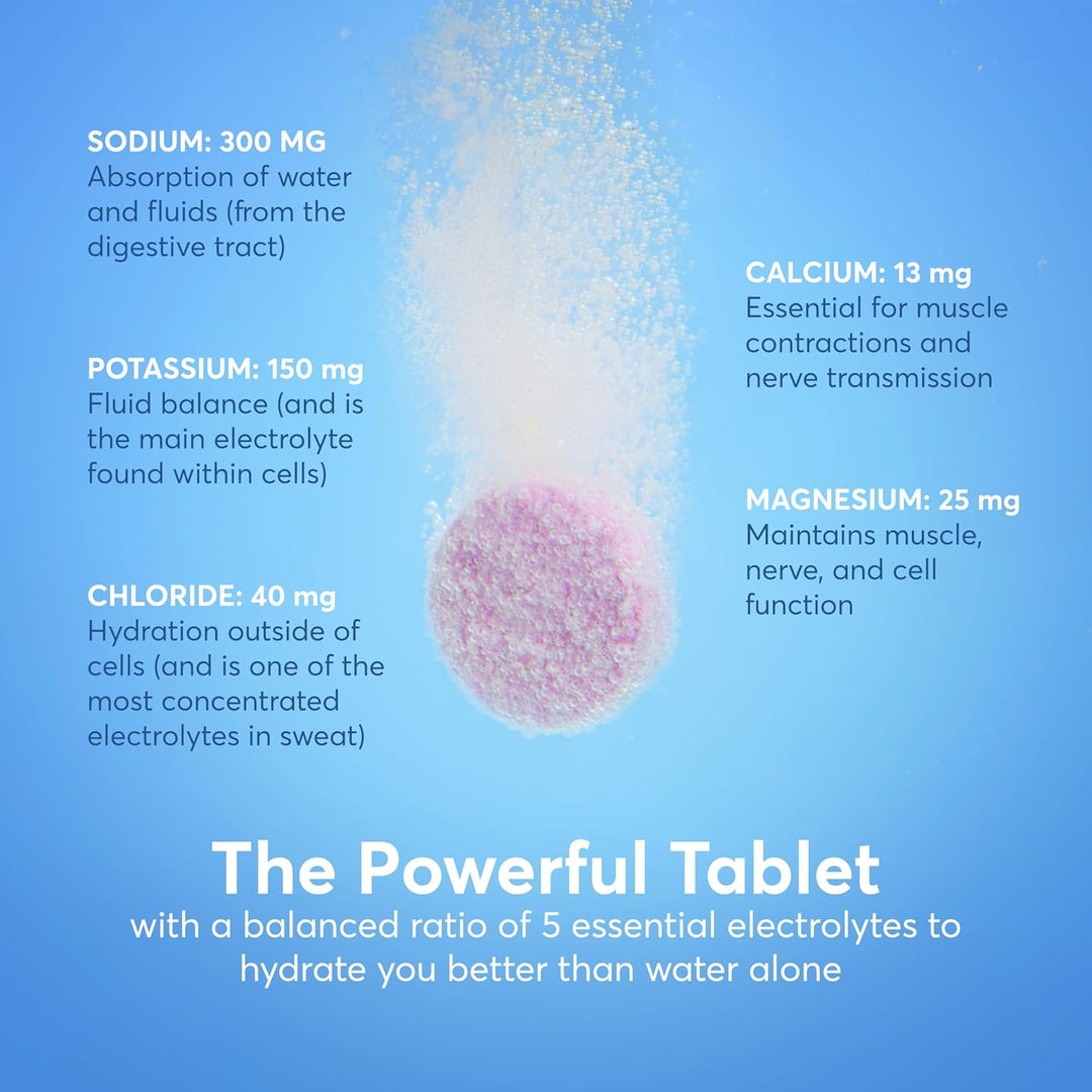 Illustration of a tablet with electrolyte information on a blue background