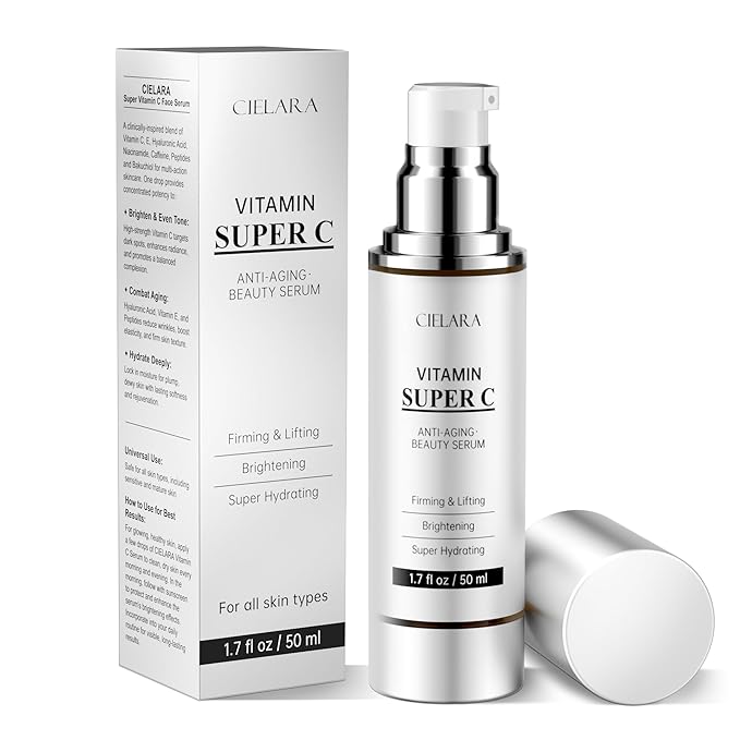 Cielara Brightening & Anti-Aging Vitamin C Serum 50ml – With Hyaluronic Acid, Collagen & Peptides – Helps Improve Skin Tone & Reduce Dark Spots